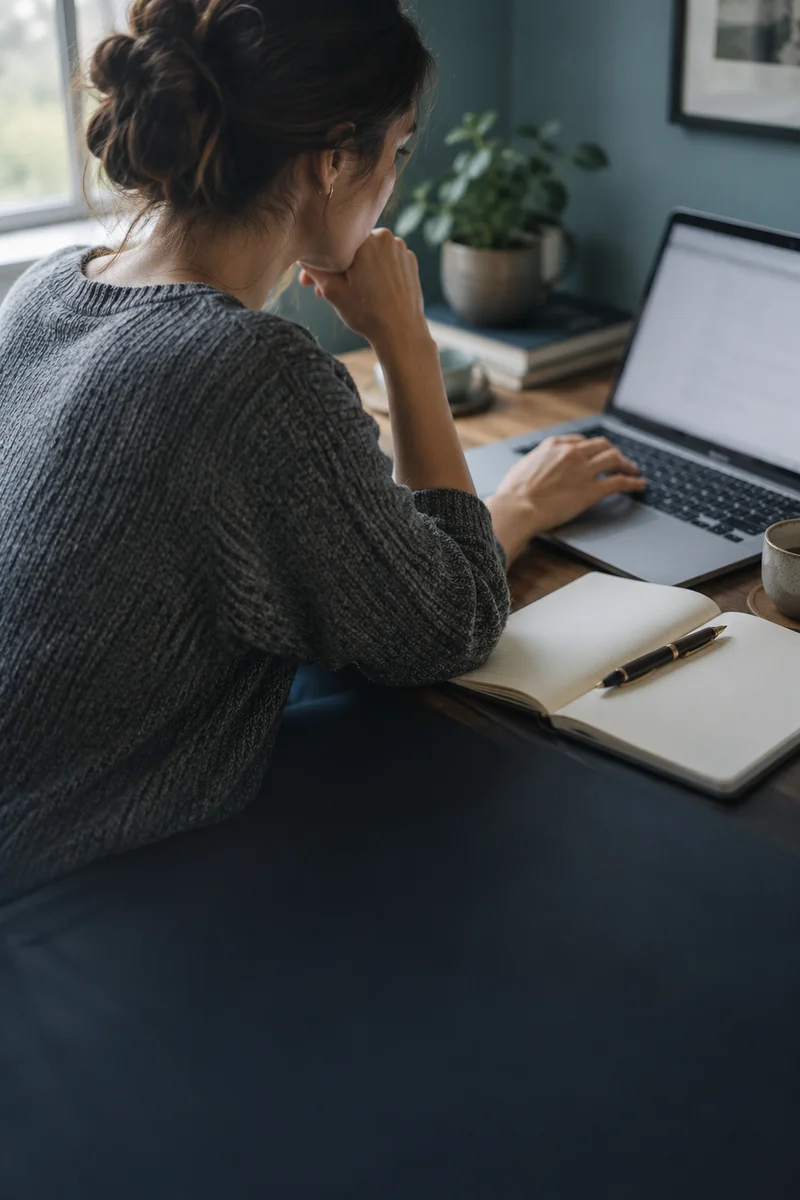 Illustrative scene of a freelancer preparing client correspondence.